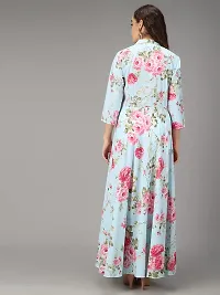 Togzz Women Floral Printed Stylish Maxi Dress Aqua Blue-thumb3