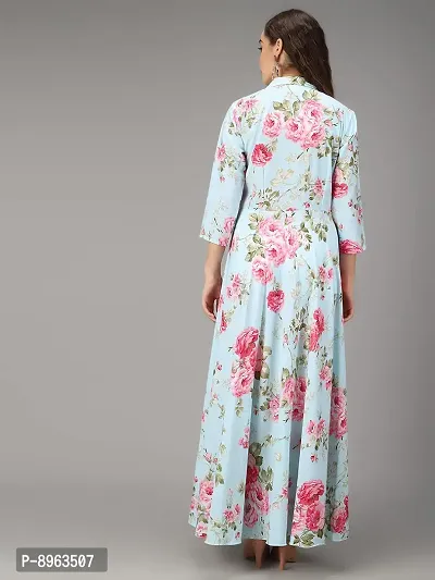 Togzz Women Floral Printed Stylish Maxi Dress Aqua Blue-thumb4