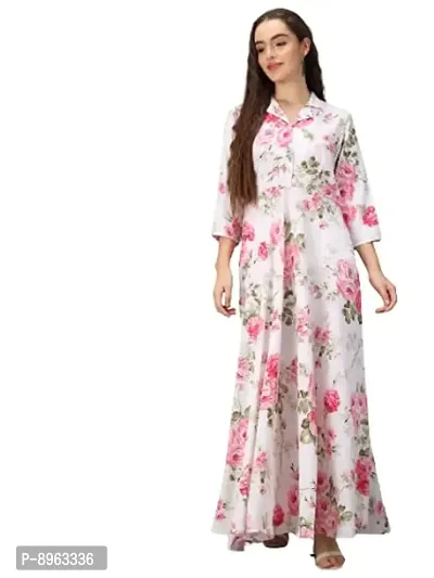 Togzz Women Floral Printed Stylish Maxi Dress White-thumb0