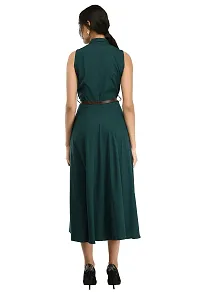 RUDRAKRITI Women's Crepe Solid with Belt Dress (Free Mask) (Medium)-thumb2