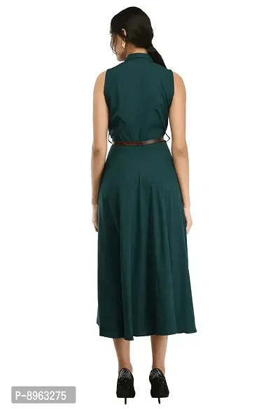 RUDRAKRITI Women's Crepe Solid with Belt Dress (Free Mask) (Medium)-thumb3