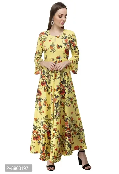 RUDRAKRITI Women's Maxi Dress (RDDR-043_S_Mustard Yellow_Small