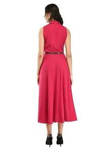 RUDRAKRITI Women's Pink Crepe Solid Stylish with Belt Dress-thumb1