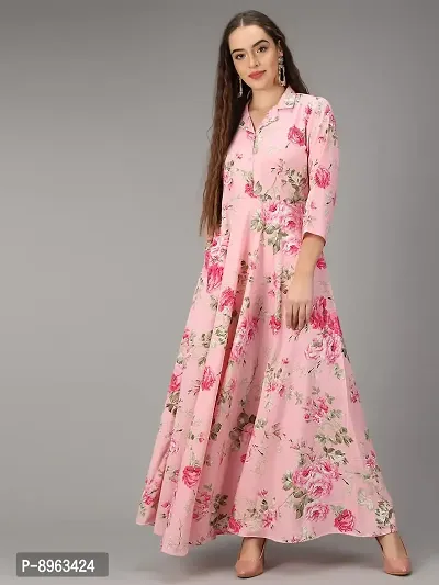 Togzz Women Floral Printed Stylish Maxi Dress Pink-thumb2