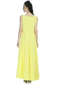 Rudraaksha Women's Crepe Maxi Dress and duptta Set (Lemon Yellow XL)-thumb1