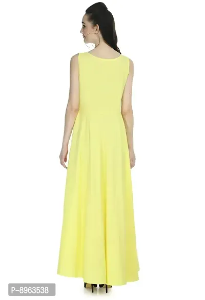 Rudraaksha Women's Crepe Maxi Dress and duptta Set (Lemon Yellow XL)-thumb2