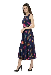 RUDRAKRITI Crepe Navy Printed Sleeveless Dress for Women-thumb3