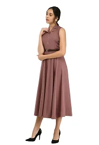 RUDRAKRITI Women's Crepe Solid with Belt Dress (Free Mask) ()-thumb4