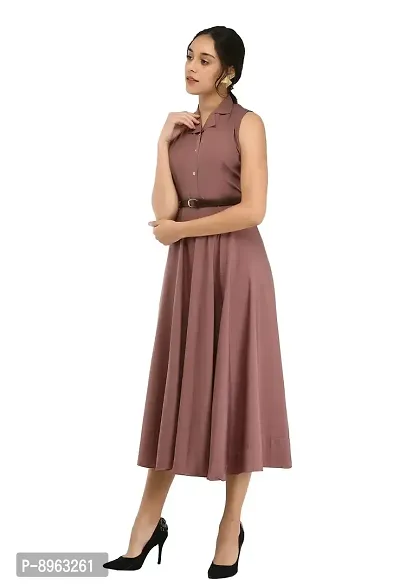 RUDRAKRITI Women's Crepe Solid with Belt Dress (Free Mask) ()-thumb5