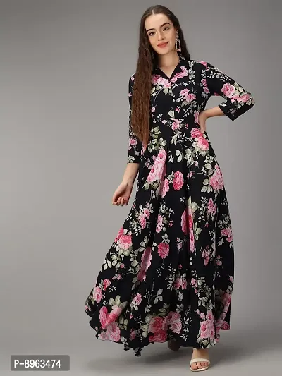 Togzz Women Floral Printed Stylish Maxi Dress Black-thumb2