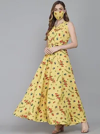 Rudraaksha Women Stylish Crepe Printed Maxi Dress(Yellow_2XL)-thumb1