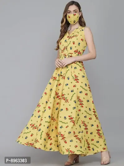 Rudraaksha Women Stylish Crepe Printed Maxi Dress(Yellow_2XL)-thumb2