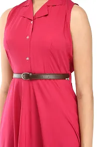 RUDRAKRITI Women's Pink Crepe Solid Stylish with Belt Dress-thumb4