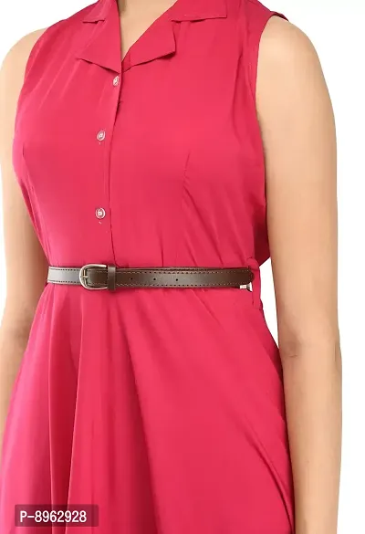 RUDRAKRITI Women's Pink Crepe Solid Stylish with Belt Dress-thumb5