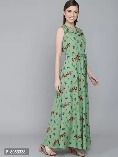 Rudraaksha Women Stylish Crepe Printed Maxi Dress(Green_XL)-thumb5