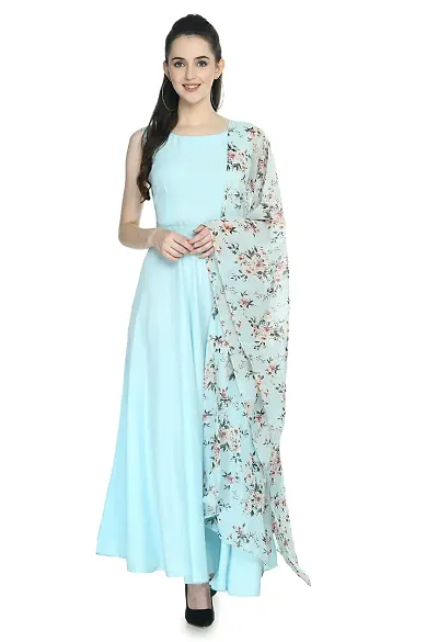 Rudraaksha Women's Crepe Maxi Dress and duptta Set