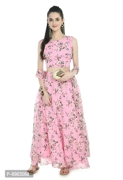 Rudrakriti women pink printed Crop Top  Skirt with duptta set-thumb2