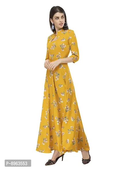 Togzz Women's Printed Yellow Crepe fit and flary Maxi Dress-thumb3