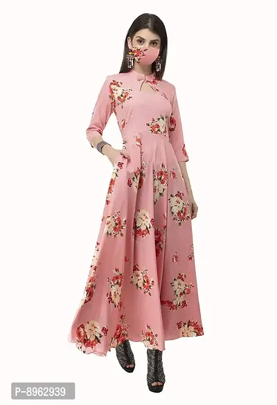 RUDRAKRITI Women's Crepe Maxi Dress (Pink, XL)-thumb0