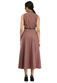 RUDRAKRITI Women's Crepe Solid with Belt Dress (Free Mask) ()-thumb2