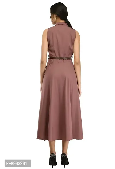 RUDRAKRITI Women's Crepe Solid with Belt Dress (Free Mask) ()-thumb3