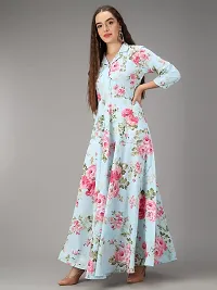 Togzz Women Floral Printed Stylish Maxi Dress Aqua Blue-thumb4