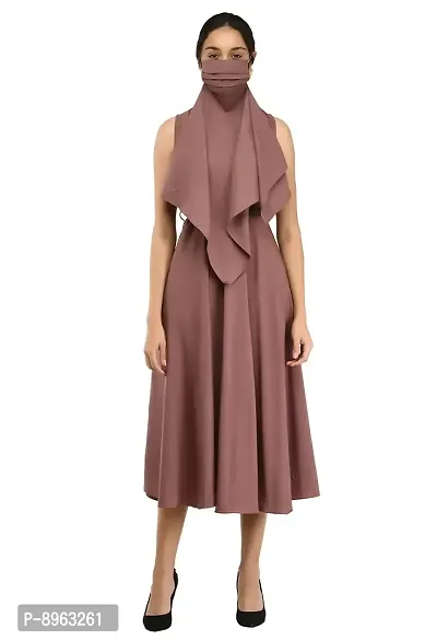 RUDRAKRITI Women's Crepe Solid with Belt Dress (Free Mask) ()-thumb0