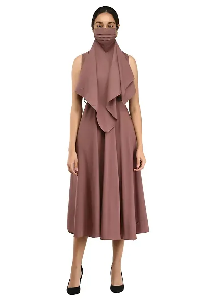 RUDRAKRITI Women's Crepe Solid with Belt Dress (Free Mask) ()