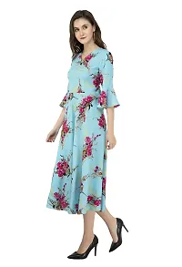 RUDRAKRITI Crepe Sky Printed 3/4th Sleeve Dress for Women-thumb3