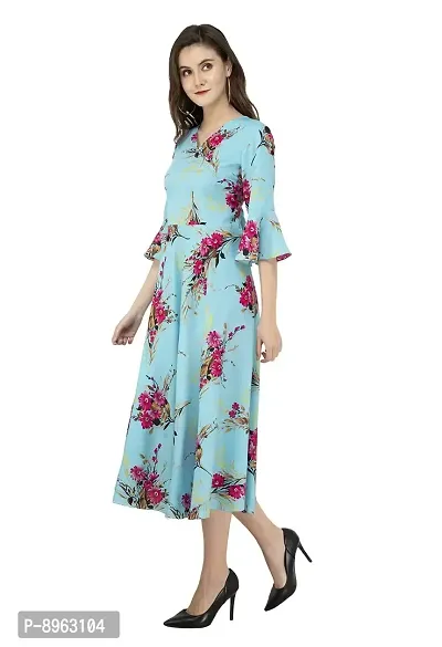 RUDRAKRITI Crepe Sky Printed 3/4th Sleeve Dress for Women-thumb4