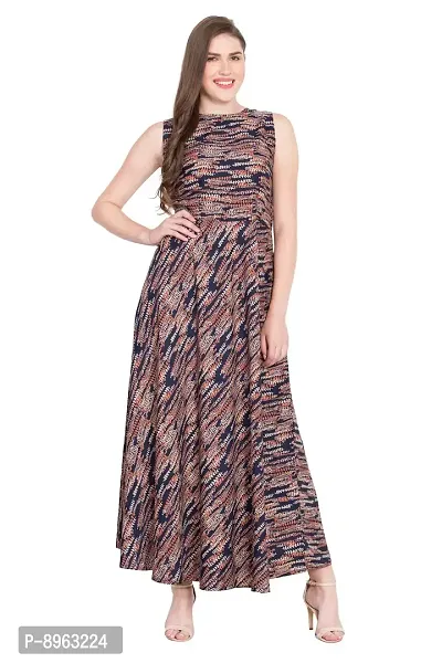 RUDRAKRITI Women's Crepe Multi Printed Maxi Dress