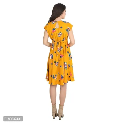 Rudraaksha Women's A-Line Knee Length Dress (Yellow)-thumb3