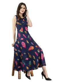 RUDRAKRITI Crepe Navy Printed Sleeveless Dress for Women-thumb1