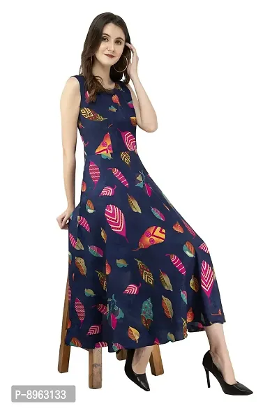 RUDRAKRITI Crepe Navy Printed Sleeveless Dress for Women-thumb2