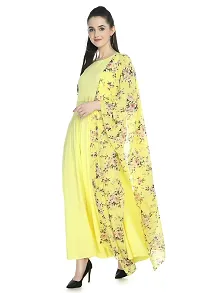 Rudraaksha Women's Crepe Maxi Dress and duptta Set (Lemon Yellow XL)-thumb2