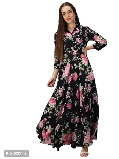 Togzz Women Floral Printed Stylish Maxi Dress Black-thumb0