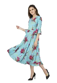 RUDRAKRITI Crepe Sky Printed 3/4th Sleeve Dress for Women-thumb1