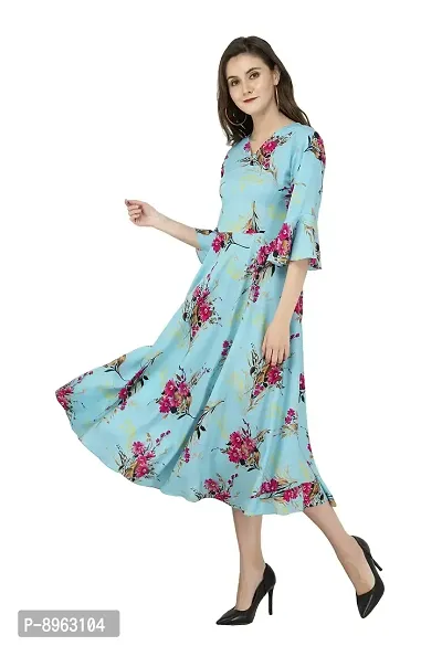 RUDRAKRITI Crepe Sky Printed 3/4th Sleeve Dress for Women-thumb2