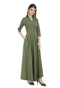 RUDRAKRITI Women Crepe Green Solid Flared Dress with Free mask (L)-thumb2