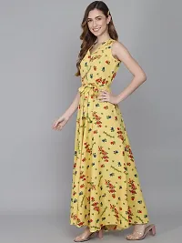 Rudraaksha Women Stylish Crepe Printed Maxi Dress(Yellow_2XL)-thumb3