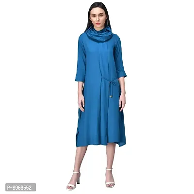 RUDRAKRITI Women Cowl Neck Dress Royal Blue-thumb0