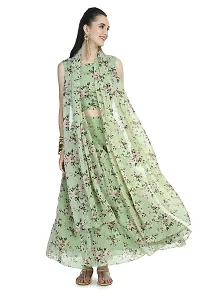 Rudrakriti women light green printed Crop Top  Skirt with duptta set-thumb1