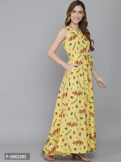 Rudraaksha Women Stylish Crepe Printed Maxi Dress(Yellow_2XL)-thumb5