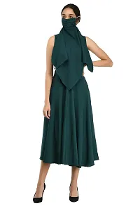 RUDRAKRITI Women's Crepe Solid with Belt Dress (Free Mask) (Medium)-thumb3