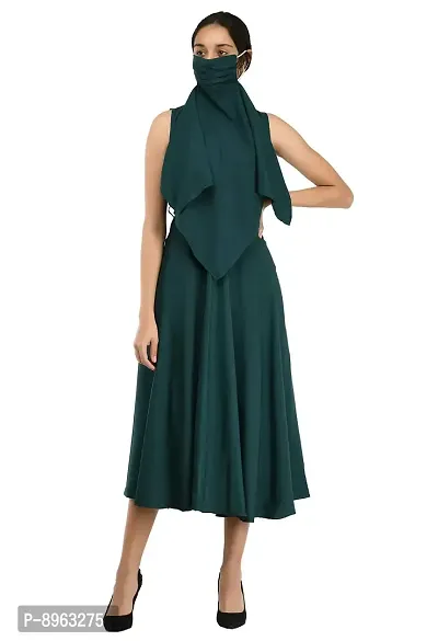 RUDRAKRITI Women's Crepe Solid with Belt Dress (Free Mask) (Medium)-thumb4