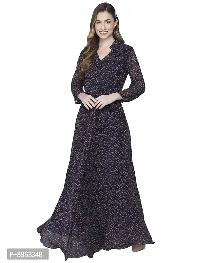 Rudraaksha Women Stylish Georgette Printed Maxi Dress