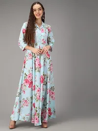 Togzz Women Floral Printed Stylish Maxi Dress Aqua Blue-thumb1