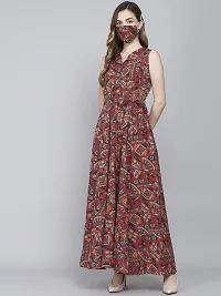 Rudraaksha Women Stylish Crepe Printed Maxi Dress(Multi_M)-thumb1