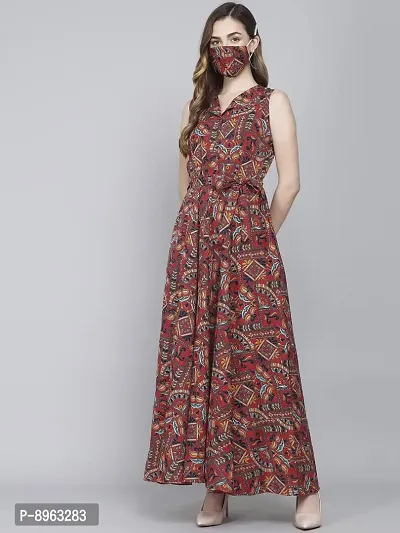 Rudraaksha Women Stylish Crepe Printed Maxi Dress(Multi_M)-thumb2