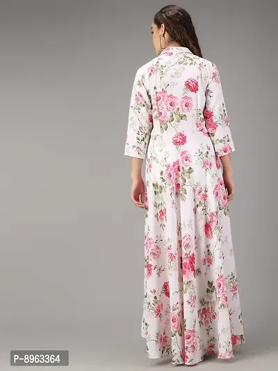 Togzz Women Floral Printed Stylish Maxi Dress White-thumb4